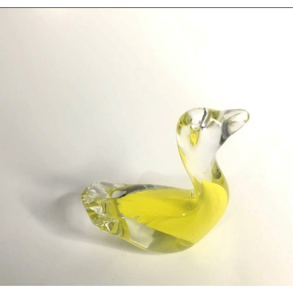 art glass swan crystal clear yellow paper weight desk decor mid century modern - Picture 5 of 10